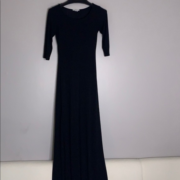Macy’s bar III Black Fitted 3/4 sleeve basic stretch maxi dress - Picture 1 of 6